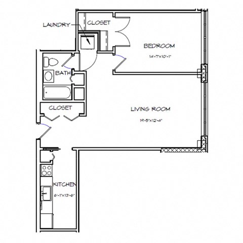 a floor plan of a small house with a bedroom and a living room